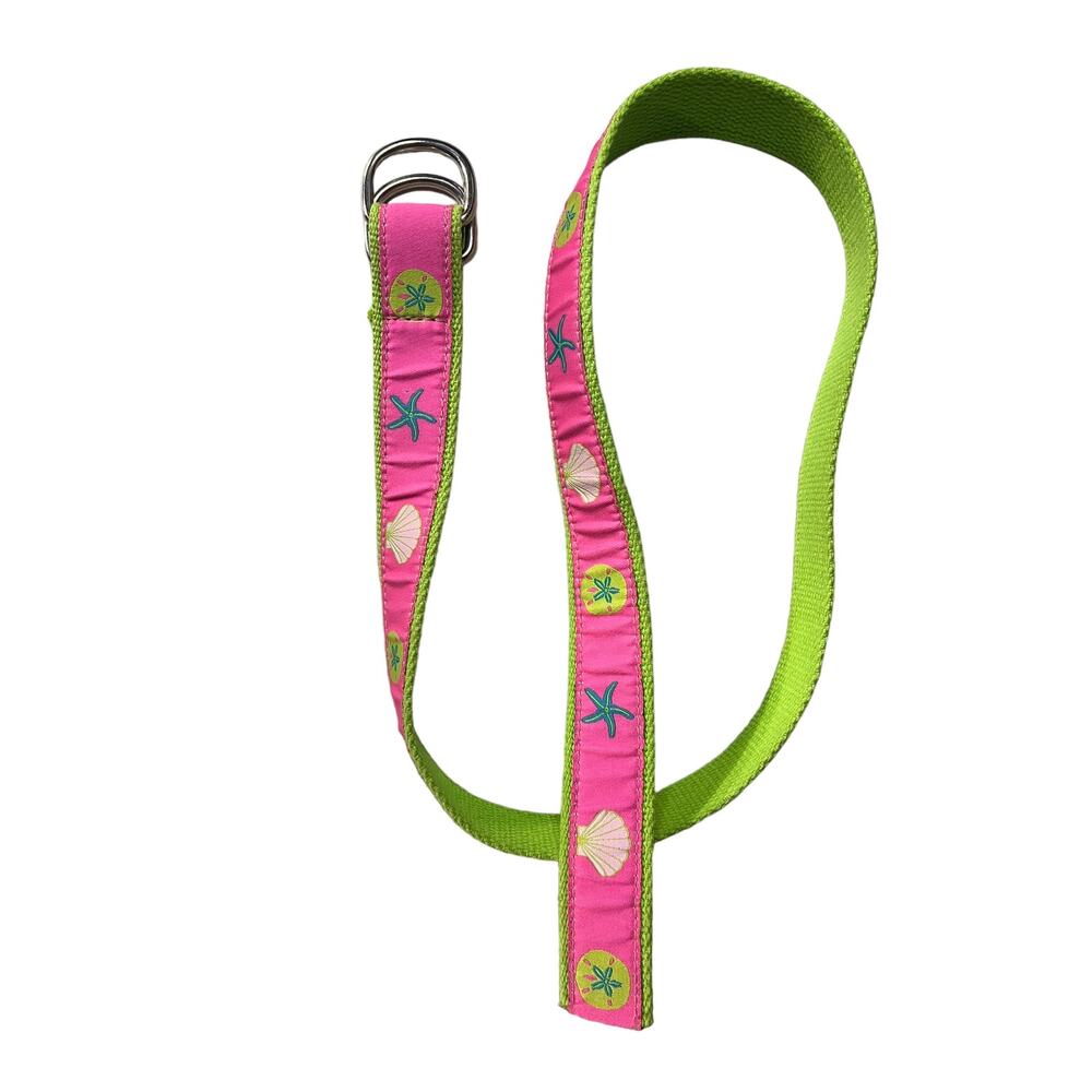 Douglas Paquette D Ring Buckle Belt Starfish Seashell Beach Pink Green Size S